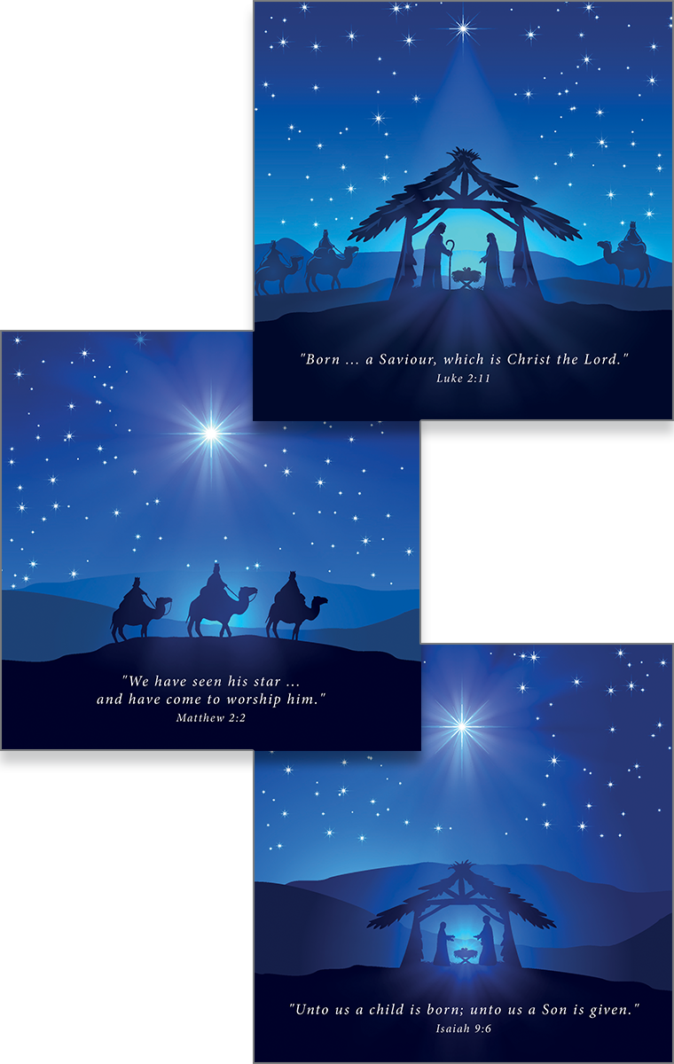 Blue Nativity Christmas Cards